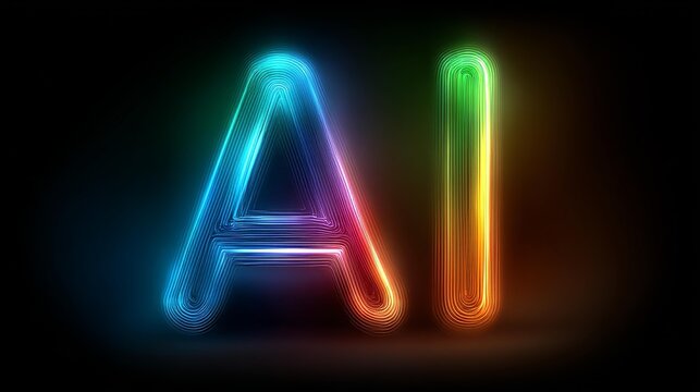 Glowing Neon AI Letters On Black