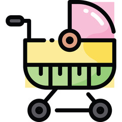 Cute illustration of a baby carriage with pink and yellow details on a transparent background a simple modern design suitable for design assets