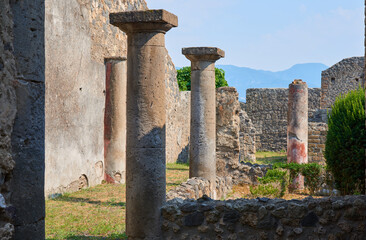 View of the ruins of the Roman city of Pompeii in Italy