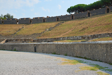 View of the ruins of the Roman city of Pompeii in Italy