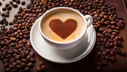 Photo Of Cup Of Coffe With Heat Shaped Like Heart Near Coffee Beans