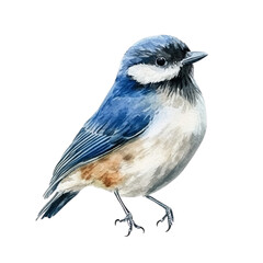 Obraz premium Watercolor illustration of a small blue and white bird