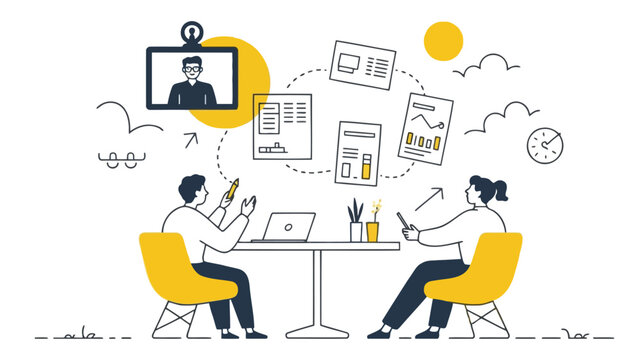 Minimalist vector illustration of a diverse team collaborating on a project symbolizing teamwork and innovation