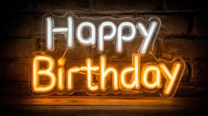 Obraz premium Happy Birthday Neon Sign on Brick Wall