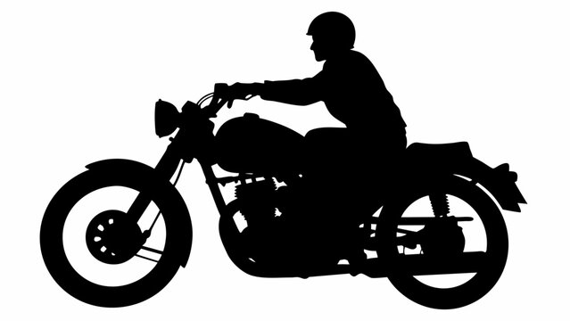 Dynamic silhouette of a motorcyclist speeding down the road, perfect for edgy designs and themes of freedom, travel, and vintage style appeal to adventure seekers