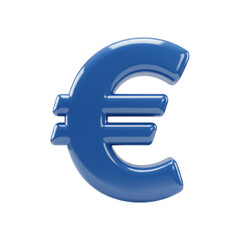 Obraz premium 3D Glossy Blue Euro Symbol € Two Horizontal Bars Curved Shape Modern Currency | Realistic Transparent PNG Finance Economy Eurozone Banking Icon