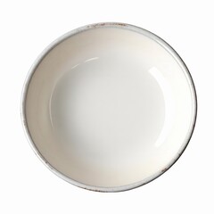 Top view of a simple, rustic white ceramic bowl with a slightly distressed rim, isolated on white background