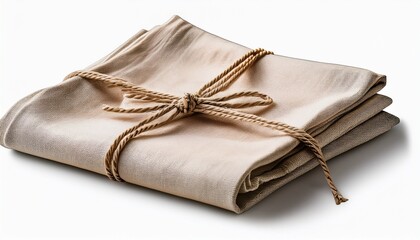Folded Beige Linen Napkins Tied With Twine Isolated On Transparent Background Rustic Kitchen Cloth For Table Setting Png