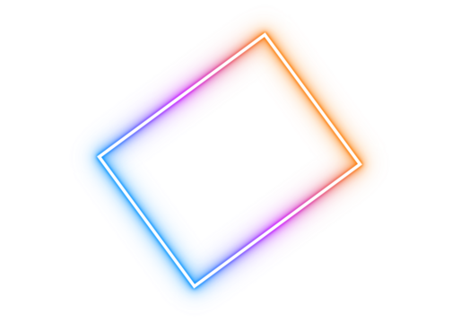 Vibrant neon glowing rectangle frame with multicolor gradient light effect