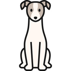 A sitting dog with a white and gray coat on a transparent background simple cartoon illustration