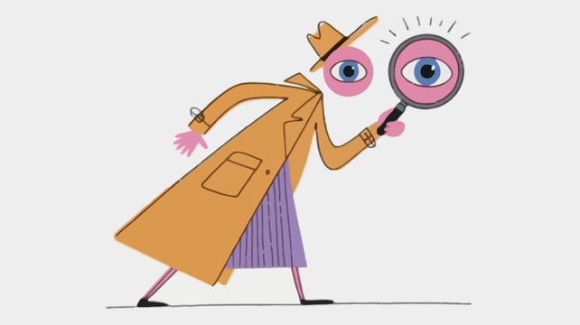 Stylized vector illustration of a classic detective figure in a trench coat standing against a simple background suitable for mystery or noir themes