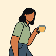 Woman holding coffee cup minimalist vector illustration