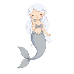 Hand Drawn Mermaid Girl with Long Flowing Blonde Hair and Cute Smile