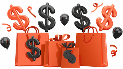 Illustration of shopping bags with dollar signs and balloons for black friday promotion event sale day © Sana