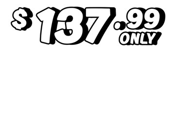 price tag 137.99 dollars sign symbol on transparent background. 3d white color Perfect for advertising, sale banners, product promotion, discount labels, and e-commerce graphics design elements.