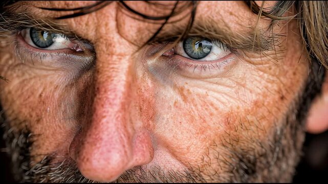 Eyes tell a story of determination and depth as a man gazes intensely with natural light highlighting his features