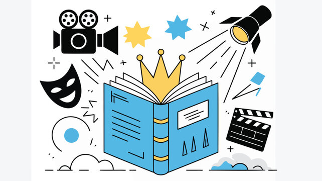 Elegant open royal blue book adorned with a detailed gold crown illustration