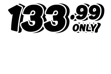 price tag 133.99 dollars sign symbol on transparent background. 3d black color Perfect for advertising, sale banners, product promotion, discount labels, and e-commerce graphics design elements.