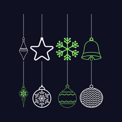 
Christmas Hanging Ornaments Set Snowflake Bell Star Outline