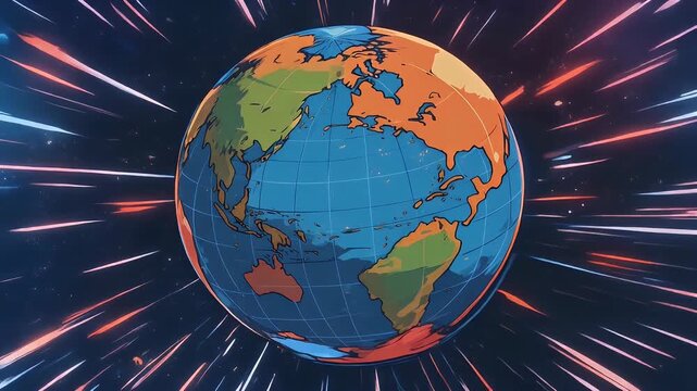 Stylized illustration of Earth viewed from space focusing on the Pacific Ocean and surrounding continents. - Powered by Adobe