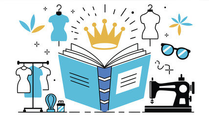 Elegant open royal blue book adorned with a shining gold crown symbolizing royalty and knowledge