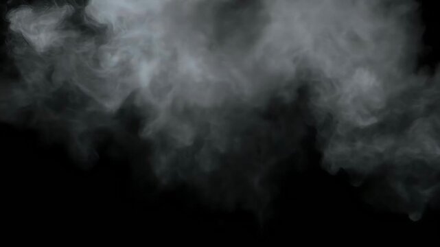 Low-lying white smoke or fog plumes against a pure black background.