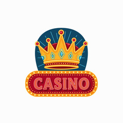 Luxurious Crown Emblem Adorning a Vintage Casino Sign with Radiant Rays