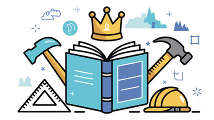 Elegant open royal blue book adorned with a shimmering gold crown symbolizing knowledge and royalty