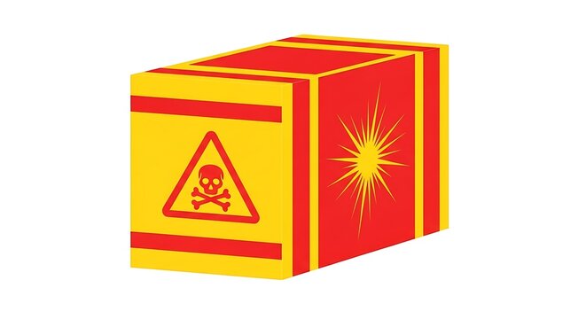 Hazardous Material Crate with Skull and Crossbones and Explosion Symbols. - Powered by Adobe