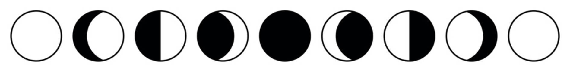 Outlined moon phases vector graphic representing lunar cycle with crescent gibbous and full shapes astronomy education chart isolated on transparent background minimalist science illustration