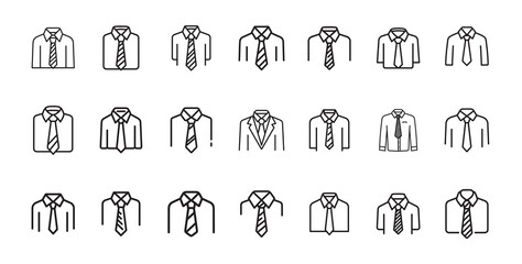 Line art icons illustrating formal shirts with ties for professional settings