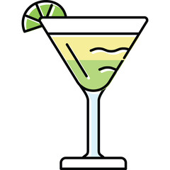 Delicate Martini Glass Filled With Refreshing Yellow And Green Cocktail Topped With A Fresh Lime Slice On A Transparent Background