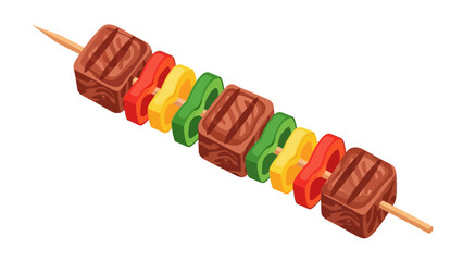 A skewer with cubes of grilled meat and bell peppers