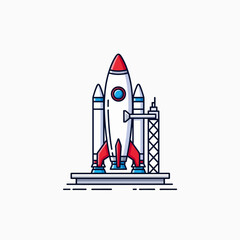 A detailed illustration of a futuristic space rocket standing on its launchpad ready for liftoff into the unknown cosmos