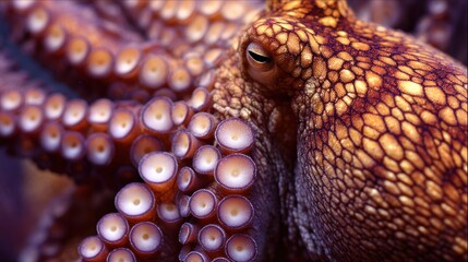 Obraz premium Details of Octopus Skin Color Change With Dark Gradient Edges Showcasing Vibrant Pigments in a Marine Setting