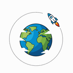 Rocket Launching Into Space Circling Our Beautiful Planet Earth With Clouds In Orbit