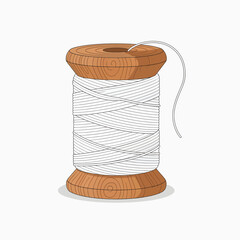 A wooden spool holding a generous amount of white thread ready for sewing and crafting projects