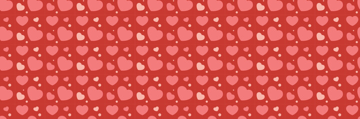 Charming Heart Seamless Pattern with Pink and Red Hearts on a Vibrant Red Background Endless texture for textile, wallpaper, wrapping paper, fabric, packaging Horizontal long banner Valentine's Day