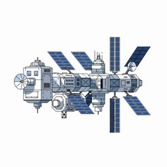 Futuristic Space Station Orbiting Earth with Solar Panels and Communication Antennas