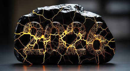 2026 glowing cracked number on dark abstract background