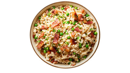 Rice with Bacon and Peas isolated on a transparent background