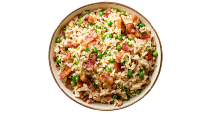 Rice with Bacon and Peas isolated on a transparent background