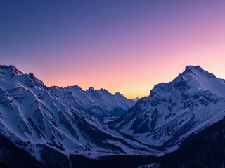 Snow-covered mountains under a twilight sky with faint stars, vast, cold