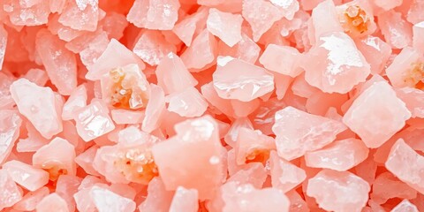 Close-up of Himalayan pink salt crystals, showing texture and color, rock, still life