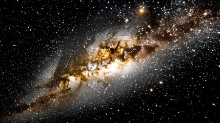 Obraz premium A stunning view of a spiral galaxy in the vastness of deep space, filled with countless stars and swirling dust clouds, creating a dramatic and awe-inspiring co