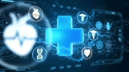 Futuristic healthcare interface with medical technology icons - Powered by Adobe