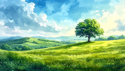 のんびり、リラックス、癒しの自然の風景画