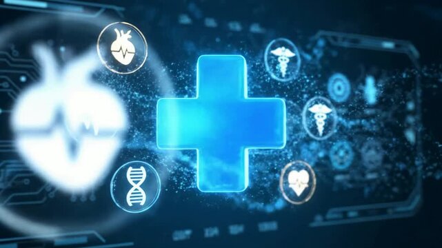 Futuristic healthcare interface with medical technology icons - Powered by Adobe