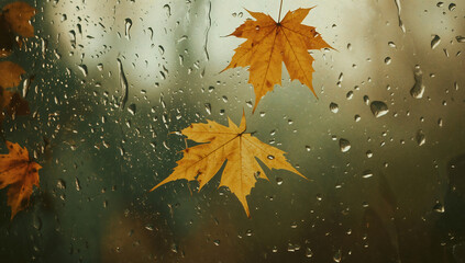 Photorealistic Wet Glass with Leaves Texture