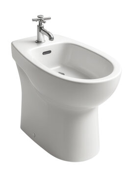 A floor-mounted bidet with a high rim and built-in air dryer, perfect for modern